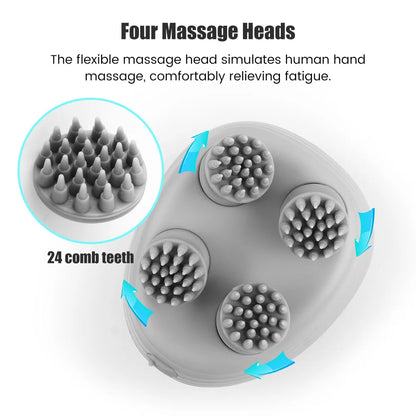 Electric Scalp Massager – 4-Head Deep Tissue Massager for Hair Growth & Relaxation