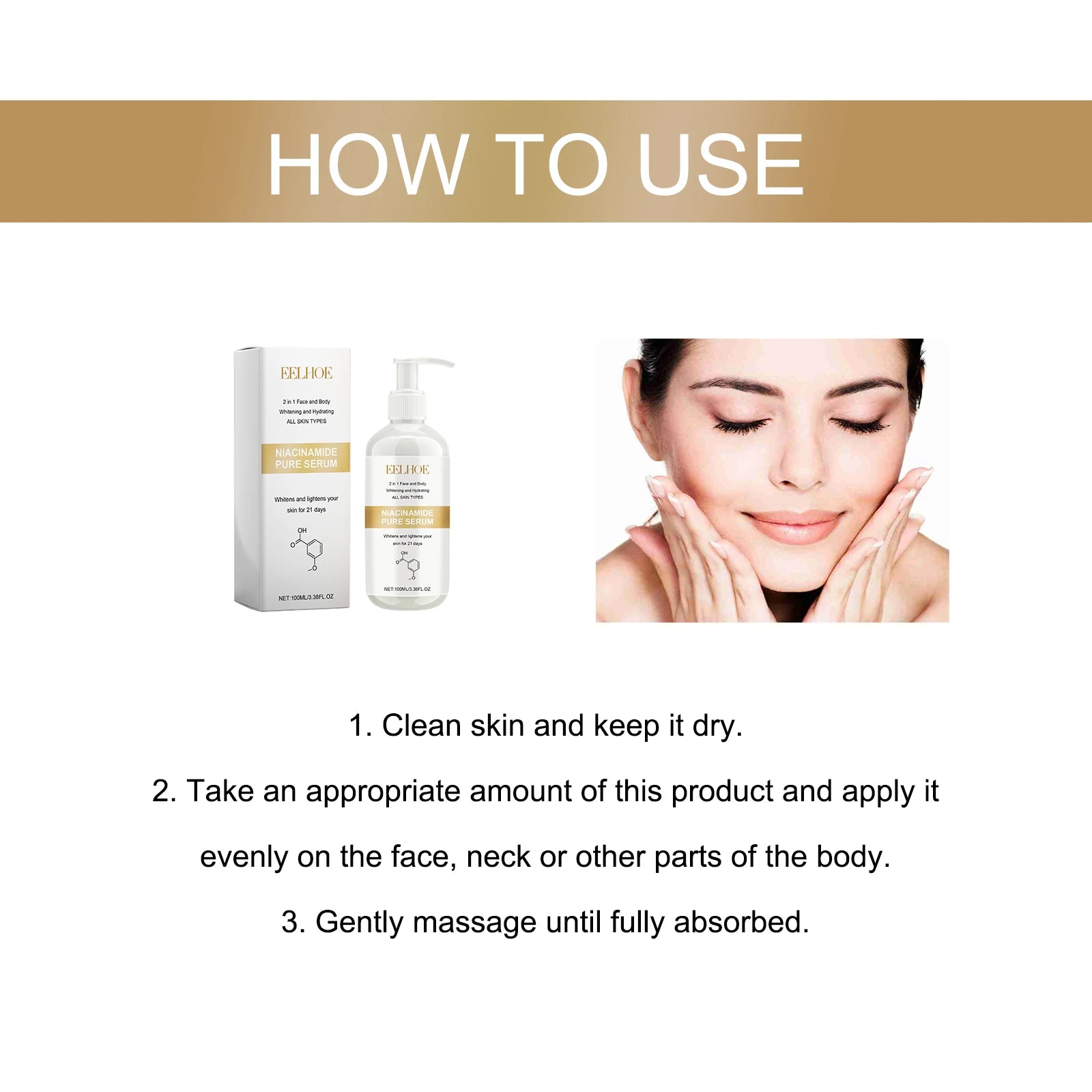 Mujer aplicando serum de niacinamida iluminador en su rostro