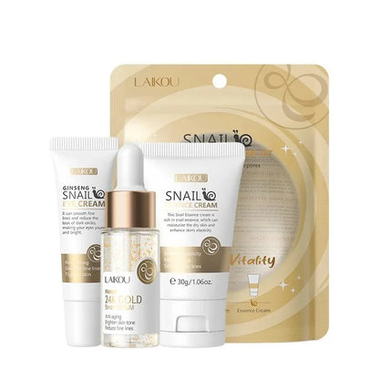 3pcs/set LAIKOU Skin Care Set Vitamin C Sakura Snail Essence Serum & Eye Cream & Face Cream Moisturizer Travel Size Skincare Set