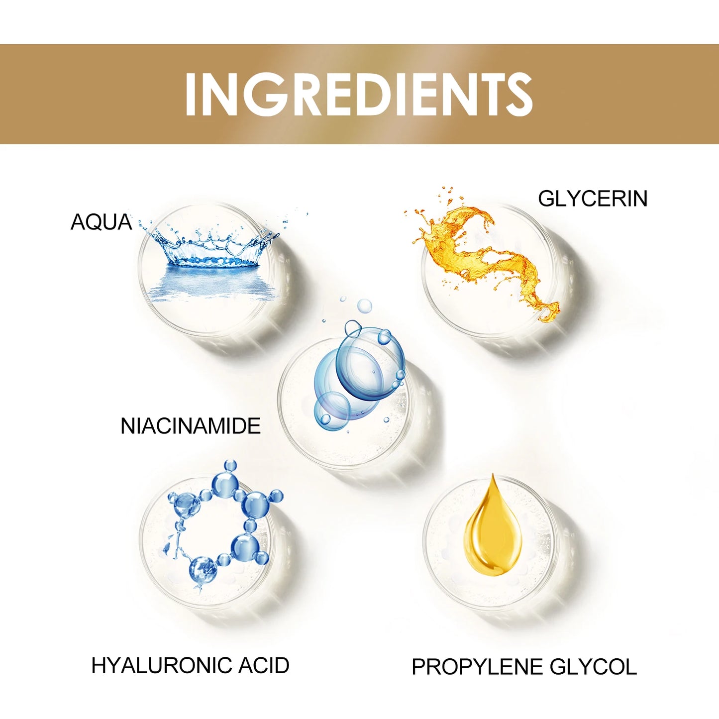 Botella de serum de niacinamida mostrando ingredientes iluminadores