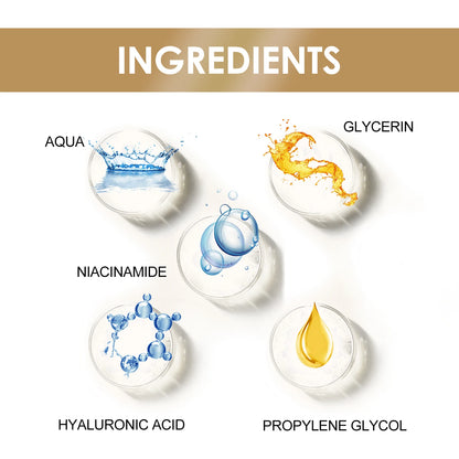 Botella de serum de niacinamida mostrando ingredientes iluminadores